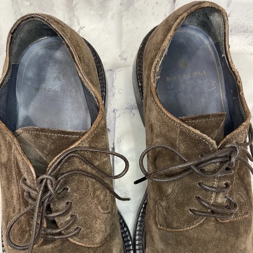 Boglioli Suede Derby Shoes Lace Up Brown Suede Stacked Heel